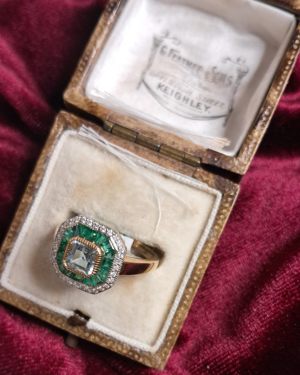 Blue Topaz, Emerald & Diamond Ring