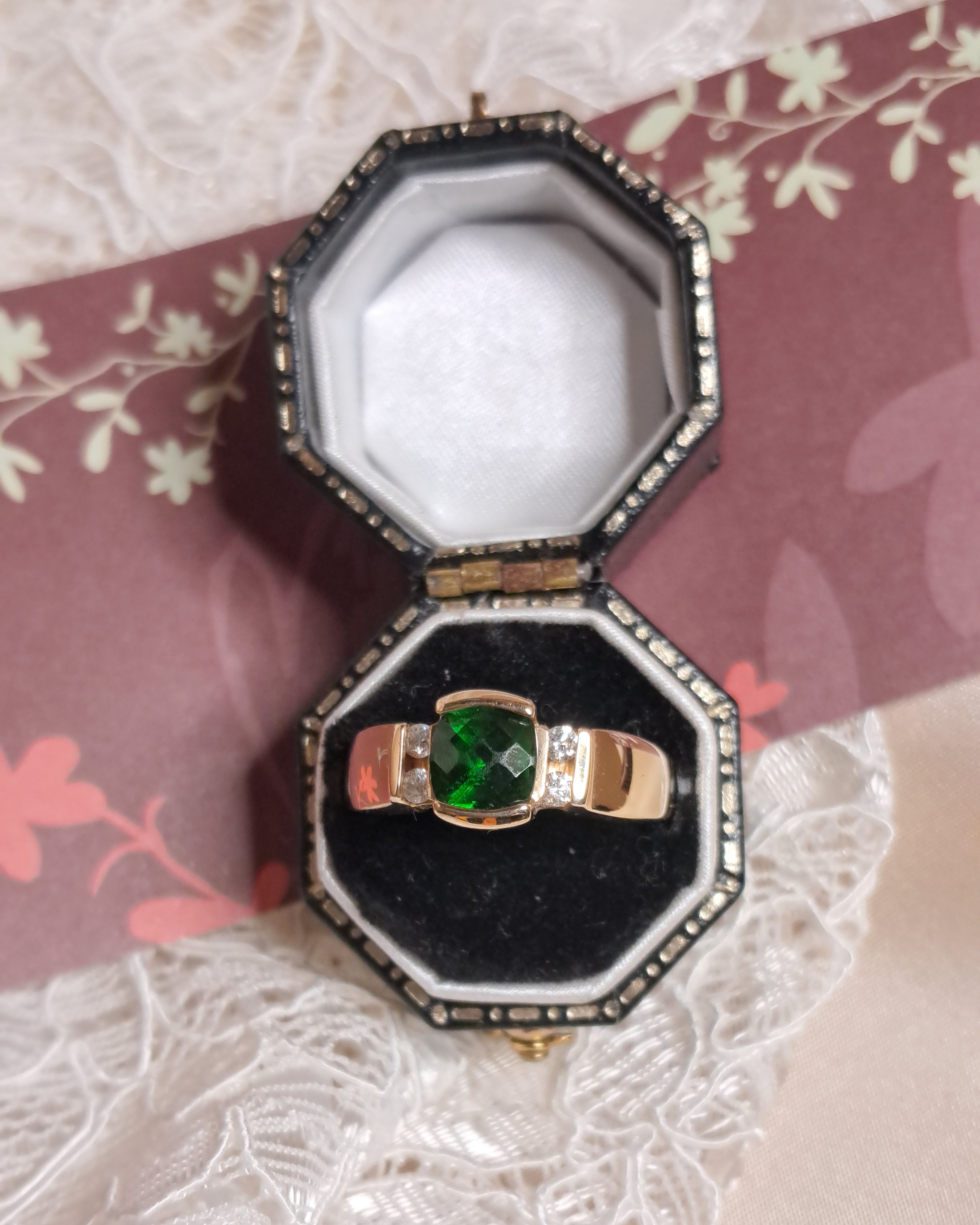 Synthetic Emerald & Diamond Ring