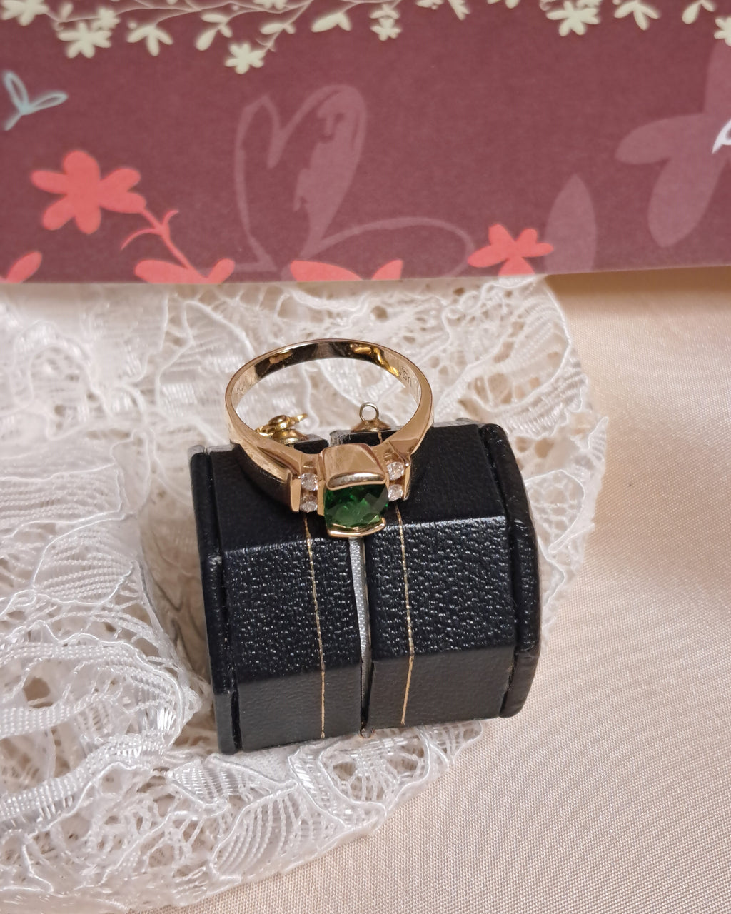 Synthetic Emerald & Diamond Ring